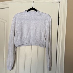 Nike Women's Light Gray Cropped Mock Neck Lightweight Sweatshirt